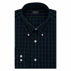 Arrow Shirt Blue Green Plaid 18.5 32/33 Classic Big Fit Wrinkle-Free Poplin Men'